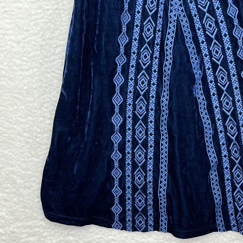 THML Navy Blue Velvet Embroidered Sleeveless Mini Shift Dress Pockets XS